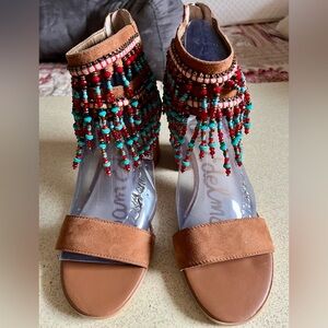 Sam Edelman Tan Sandals with Beaded Fringe
